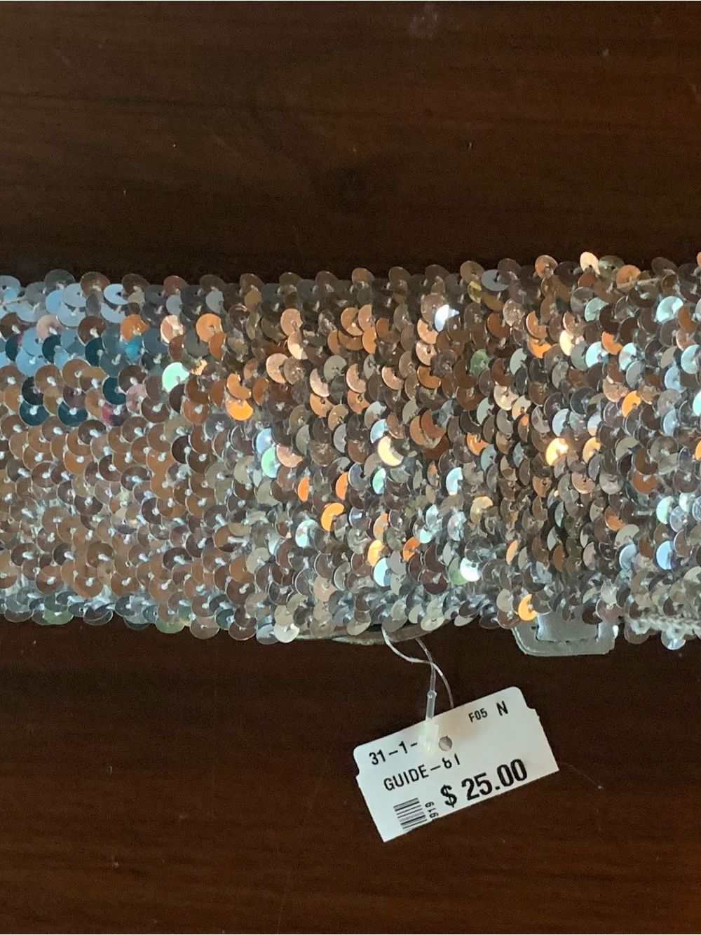 ALDO Iridescent Silver Sequin Stretch Belt Y2K Mermaidcore Double D-Ring NWT